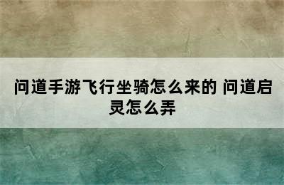 问道手游飞行坐骑怎么来的 问道启灵怎么弄